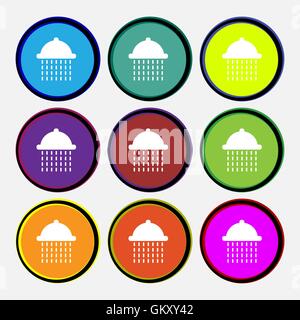 shower icon sign. Nine multi colored round buttons. Vector Stock Vector