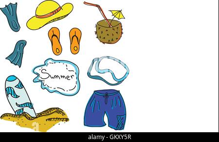 Drawn colored picture with summer stuff Stock Vector