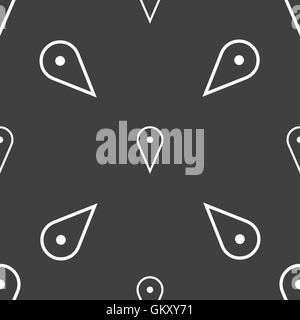 map poiner icon sign. Seamless pattern on a gray background. Vector Stock Vector
