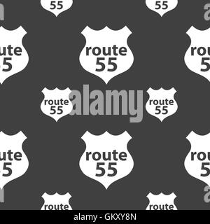 Route 55 highway icon sign. Seamless pattern on a gray background. Vector Stock Vector