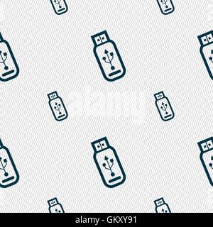 Usb flash drive icon sign. Seamless pattern with geometric texture. Vector Stock Vector