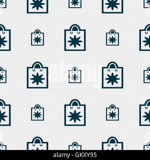 shopping bag icon sign. Seamless pattern with geometric texture. Vector Stock Vector