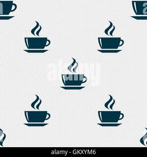 tea, coffee icon sign. Seamless pattern with geometric texture. Vector Stock Vector