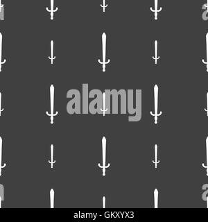 the sword icon sign. Seamless pattern on a gray background. Vector Stock Vector