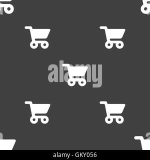 shopping basket icon sign. Seamless pattern on a gray background. Vector Stock Vector