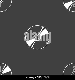 Cd, DVD, compact disk, blue ray icon sign. Seamless pattern on a gray background. Vector Stock Vector