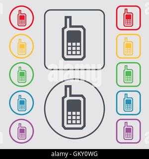Mobile phone icon sign. symbol on the Round and square buttons with frame. Vector Stock Vector