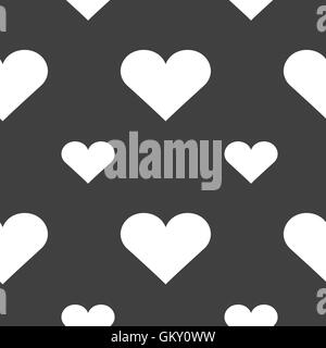 Heart, Love icon sign. Seamless pattern on a gray background. Vector Stock Vector