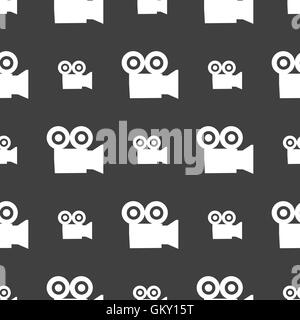 video camera icon sign. Seamless pattern on a gray background. Vector Stock Vector