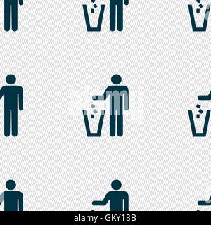 throw away the trash icon sign. Seamless pattern with geometric texture. Vector Stock Vector