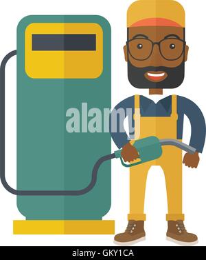 Gasoline boy with gas pump Stock Vector