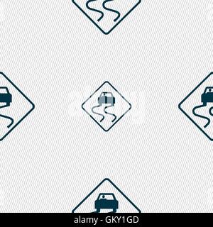 Road slippery icon sign. Seamless pattern with geometric texture. Vector Stock Vector