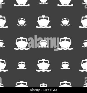 the boat icon sign. Seamless pattern on a gray background. Vector Stock Vector