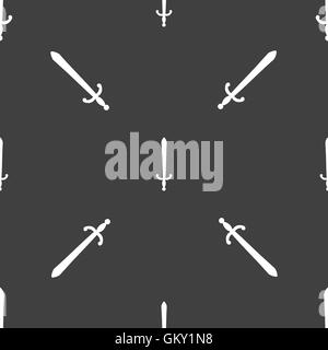 the sword icon sign. Seamless pattern on a gray background. Vector Stock Vector