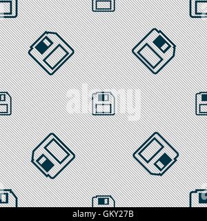 floppy disk icon sign. Seamless pattern with geometric texture. Vector Stock Vector