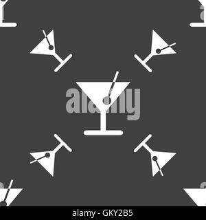 cocktail icon sign. Seamless pattern on a gray background. Vector Stock Vector