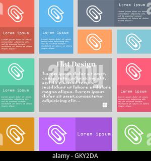 paper clip icon sign. Set of multicolored buttons with space for text. Vector Stock Vector