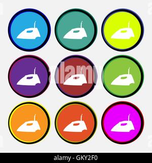 Iron icon sign. Nine multi colored round buttons. Vector Stock Vector