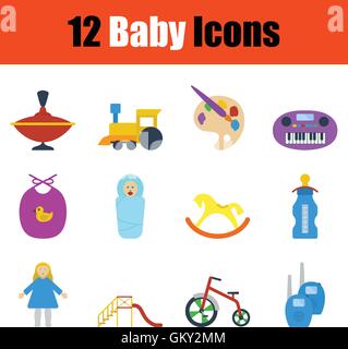 Baby icon set. Color flat design. Vector illustration. Stock Vector