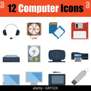 Computer icon set. Color flat design. Vector illustration. Stock Vector
