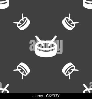 drum icon sign. Seamless pattern on a gray background. Vector Stock Vector