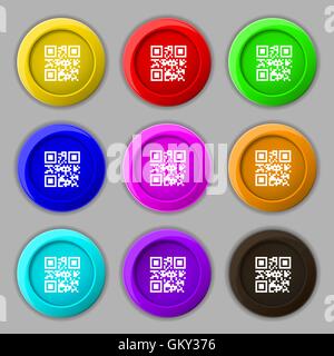 Qr code icon sign. symbol on nine round colourful buttons. Vector Stock Vector