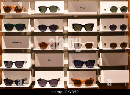Berlin, Germany. 23rd Aug, 2016. Sunglasses in the flagship store of the Dutch eyewear brand 'Ace and Tate' in Berlin, Germany, 23 August 2016. Photo: Jens Kalaene/dpa/Alamy Live News Stock Photo