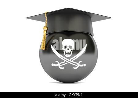 Piracy flag with graduation cap, 3D rendering isolated on white ...