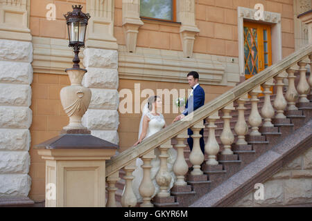 Funny couple on e-session. Preparing for wedding potography. Stock Photo