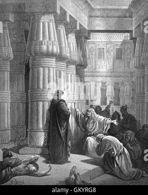 The Egyptians urge Moses to depart, engraving by Gustave Doré. The ...