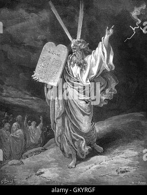 MOSES COMING DOWN FROM MOUNT SINAI WITH TABLET OF THE TEN COMMANDMENTS ...