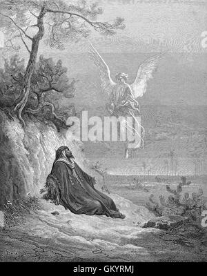 Engraving of Elijah Nourished by an Angel by Gustave Doré Stock Photo