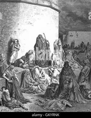 Engraving of The People Mourning Over The Ruins of Jerusalem by Gustave Doré Stock Photo