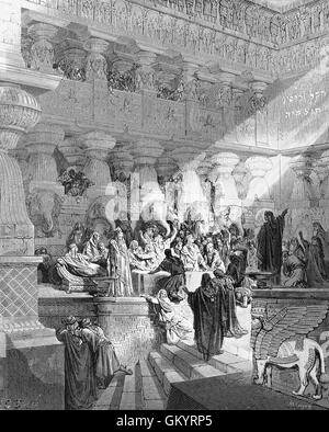 Engraving of Daniel Interpreting the Writing on The Wall by Gustave Doré Stock Photo