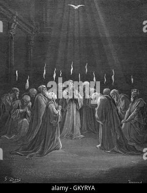 Engraving of The Descent of the Spirit by Gustave Doré Stock Photo