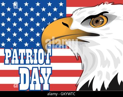 Patriot day card with the flag of unites states of america and big eagle bird. Digital vector image Stock Vector