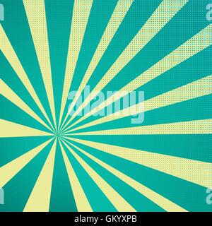Colored back Pop-Art Style yellow blue background Comic backdrop sunlight, line space. Fun halftone comics book radial template. Stock Vector