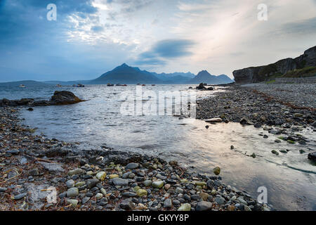 Storm clouds building over the beach at Elgol on the Isle of Skye in Scotland Stock Photo