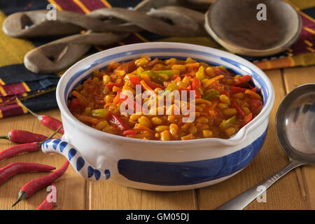 Chakalaka. Spicy vegetable side dish. South Africa Food. Stock Photo