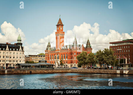 The centre of Helsingborg, Sweden, showing the town hall and waterfront. Stock Photo