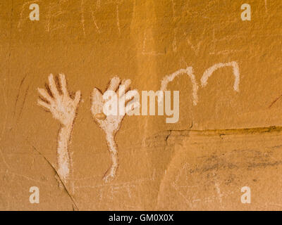 Pictograph,  Waving Hands Site, Canyon Pintado, Colorado Highway 139 south of Rangely, Colorado. Stock Photo