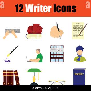 Writer icon set. Color flat design. Vector illustration. Stock Vector