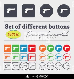 gun icon sign. Big set of colorful, diverse, high-quality buttons. Vector Stock Vector