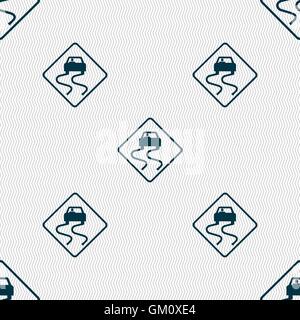 Road slippery icon sign. Seamless pattern with geometric texture. Vector Stock Vector