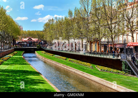 View to the Canal of Perpignan in springtime Stock Photo