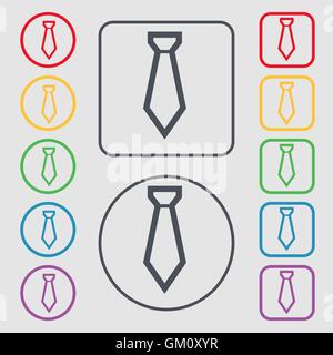 Tie icon sign. symbol on the Round and square buttons with frame. Vector Stock Vector