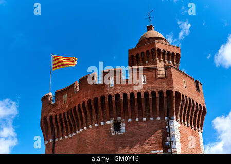 The Castillet against blue sky, is a small fortress built in the 14th century. Perpignan, France Stock Photo