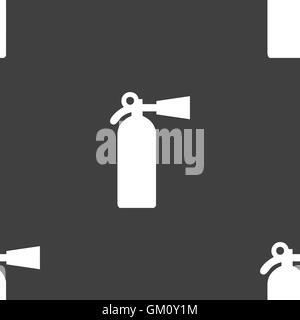 extinguisher icon sign. Seamless pattern on a gray background. Vector Stock Vector