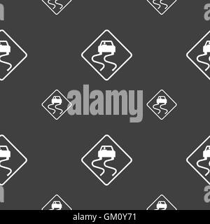 Road slippery icon sign. Seamless pattern on a gray background. Vector Stock Vector