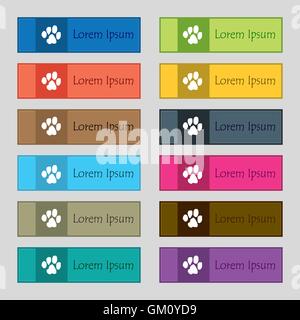 trace dogs icon sign. Set of twelve rectangular, colorful, beautiful, high-quality buttons for the site. Vector Stock Vector